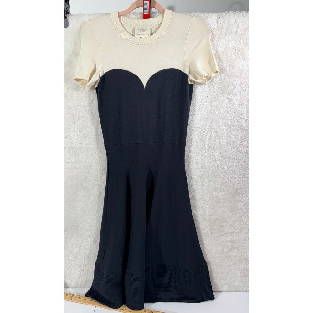 Kate Spade New York Knit Fit Flare Dress Womens M Black Cream NWOT